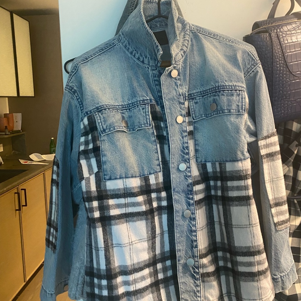 Blue Revival Plaid Patchwork Denim Jacket - Women - Size Small